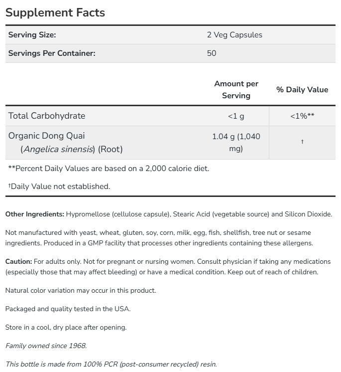 dong quai supplement facts