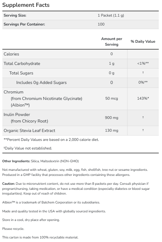 Better Stevia Supplement Facts 733739069689