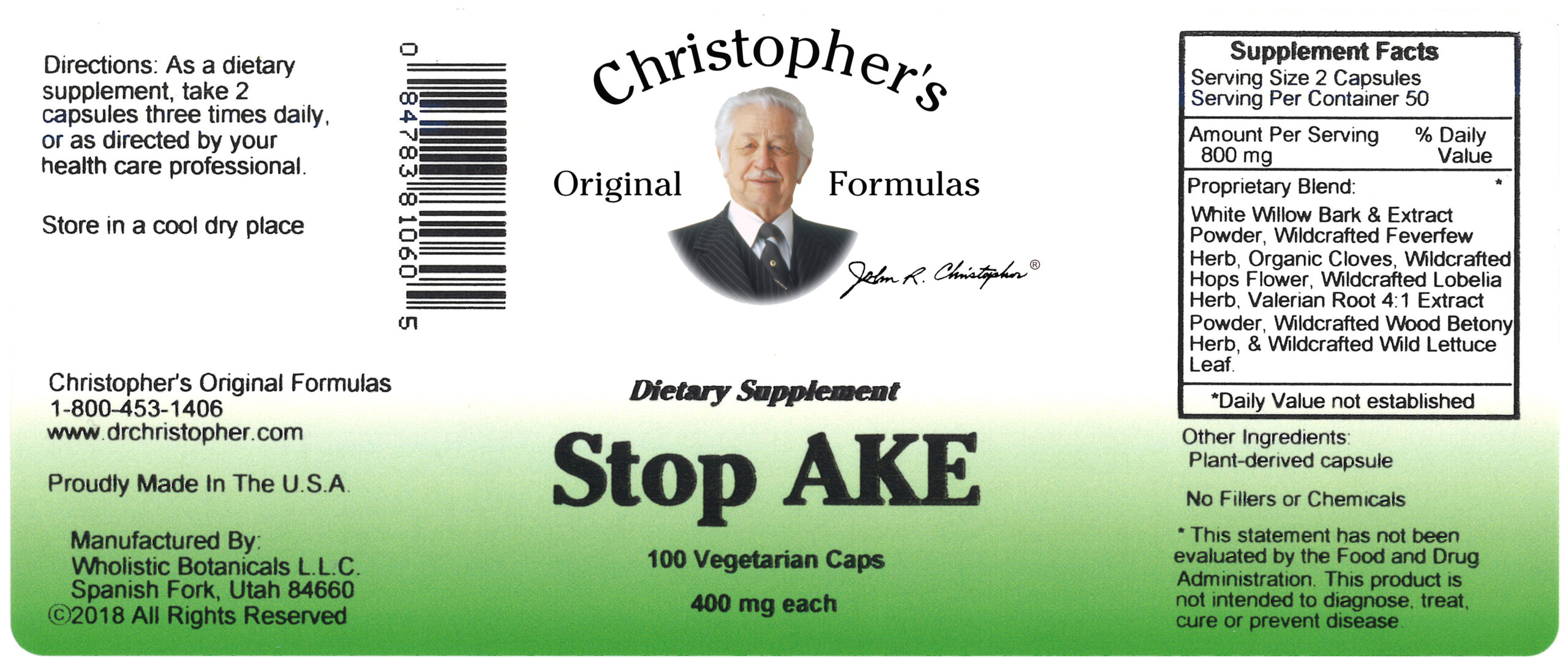dr christophers stop ake supplement facts