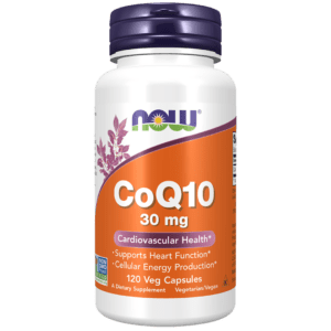 NOW Foods CoQ10 30 mg 120 vegetarian capsules bottle coenzyme Q10 supplement