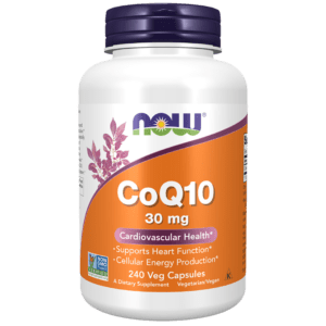 NOW Foods CoQ10 30 mg 240 vegetarian capsules bottle coenzyme Q10 supplement